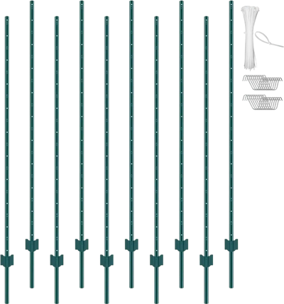Vevor Fence Posts 6' 10-Pack U-Channel Heavy Duty Metal Garden Stakes Green New