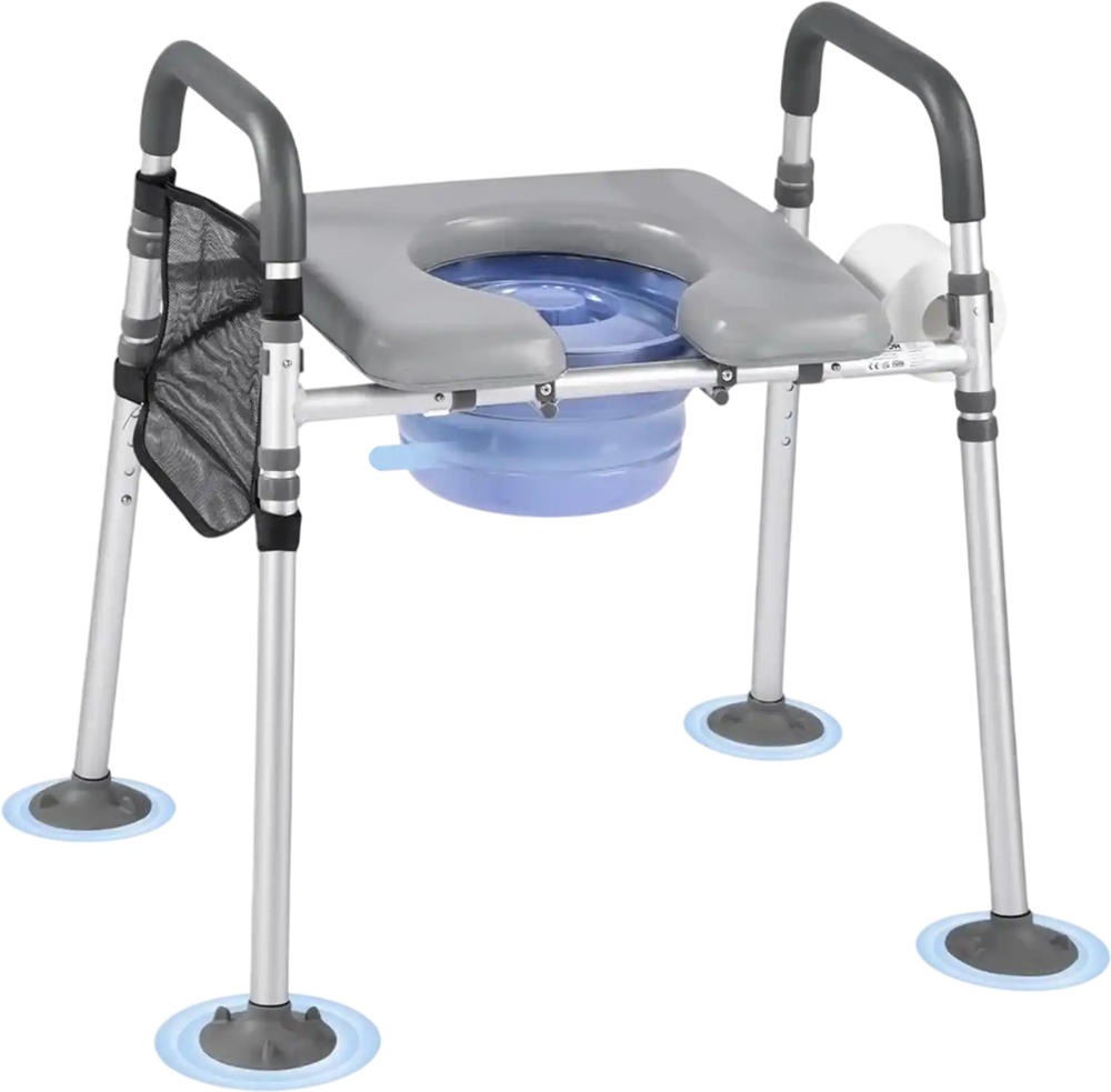 VEVOR Bedside Commode Chair, 500 lbs Capacity, 4-in-1 Portable Toilet and Raised Toilet Seat with Padded Seat & Armrest, Detachable 5L Bucket, Adjustable Height & Width Adult Potty Chair for Seniors