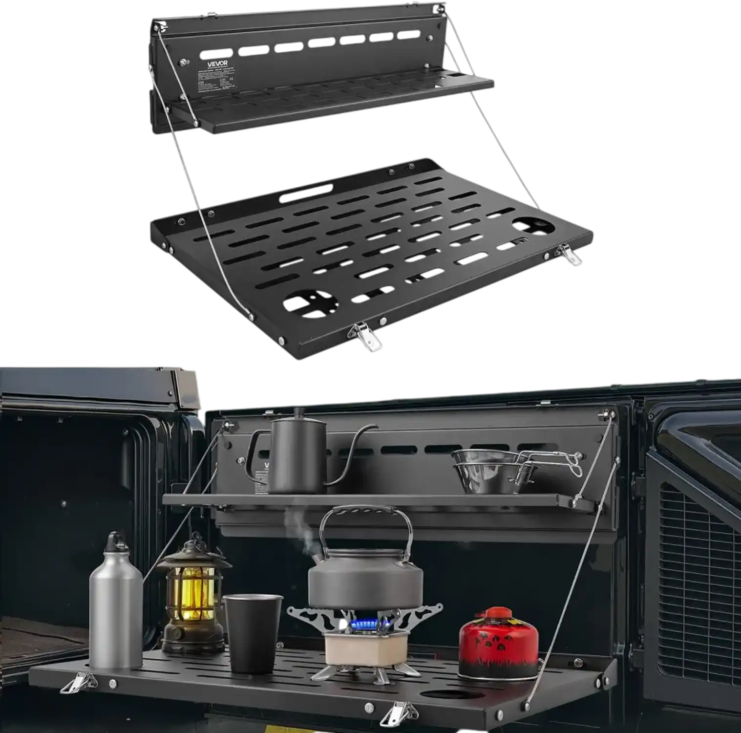 Vevor Tailgate Table Foldable Molle Panel Double-Tier Rear Door Cargo Shelf for 2021-2025 Ford Bronco New