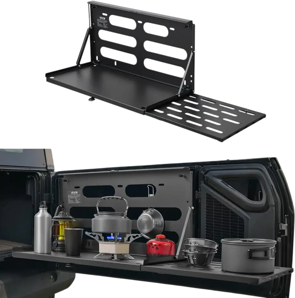 VEVOR Tailgate Table for Jeep Wrangler JL 2019 - Present , Carbon Steel Foldable Molle Panel Drop Down Table, Rear Door Cargo Storage Rack Shelf Luggage Holder Carrier Camping Accessories