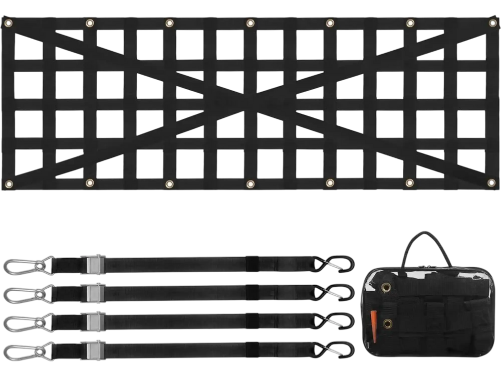 VEVOR Tailgate Net, 54 in x 18 in, Heavy Duty Cargo Net for Truck Bed with 4 Adjustable Telescopic Straps, Cross-reinforced Design, Extendable & Durable, Suitable for Pickup, Truck, Trailer, Jeep, SUV