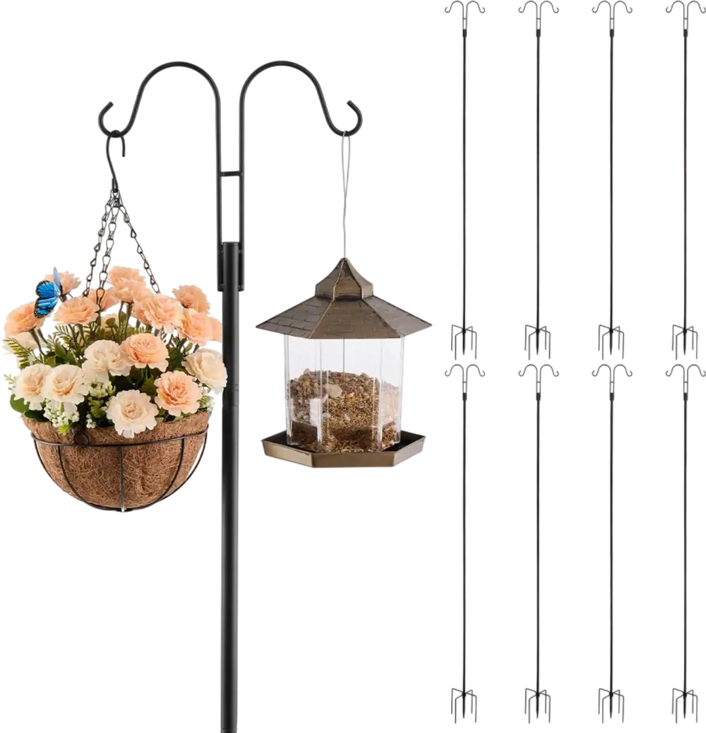 VEVOR Double Shepherds Hooks for Outdoor, 8 Pack 108 Inch Heavy Duty Bird Feeder Pole, 3/4 Inch Thick Garden Hooks for Hanging Hummingbird Feeder, Plant Baskets, Solar Light Lanterns,Wind Chimes