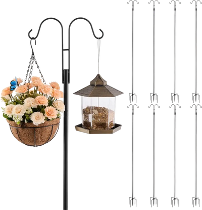 VEVOR Double Shepherds Hooks for Outdoor, 8 Pack 108 Inch Heavy Duty Bird Feeder Pole, 3/4 Inch Thick Garden Hooks for Hanging Hummingbird Feeder, Plant Baskets, Solar Light Lanterns,Wind Chimes