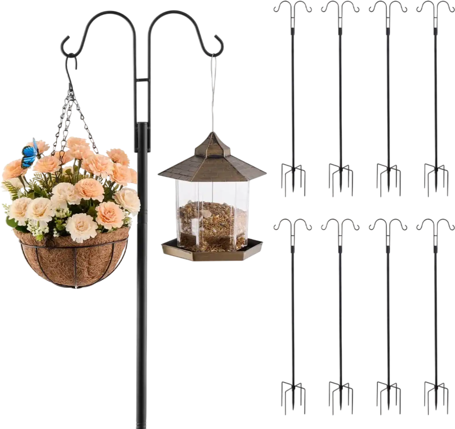 Vevor Bird Feeder Pole Double Shepherds Hooks 8 Pack 60