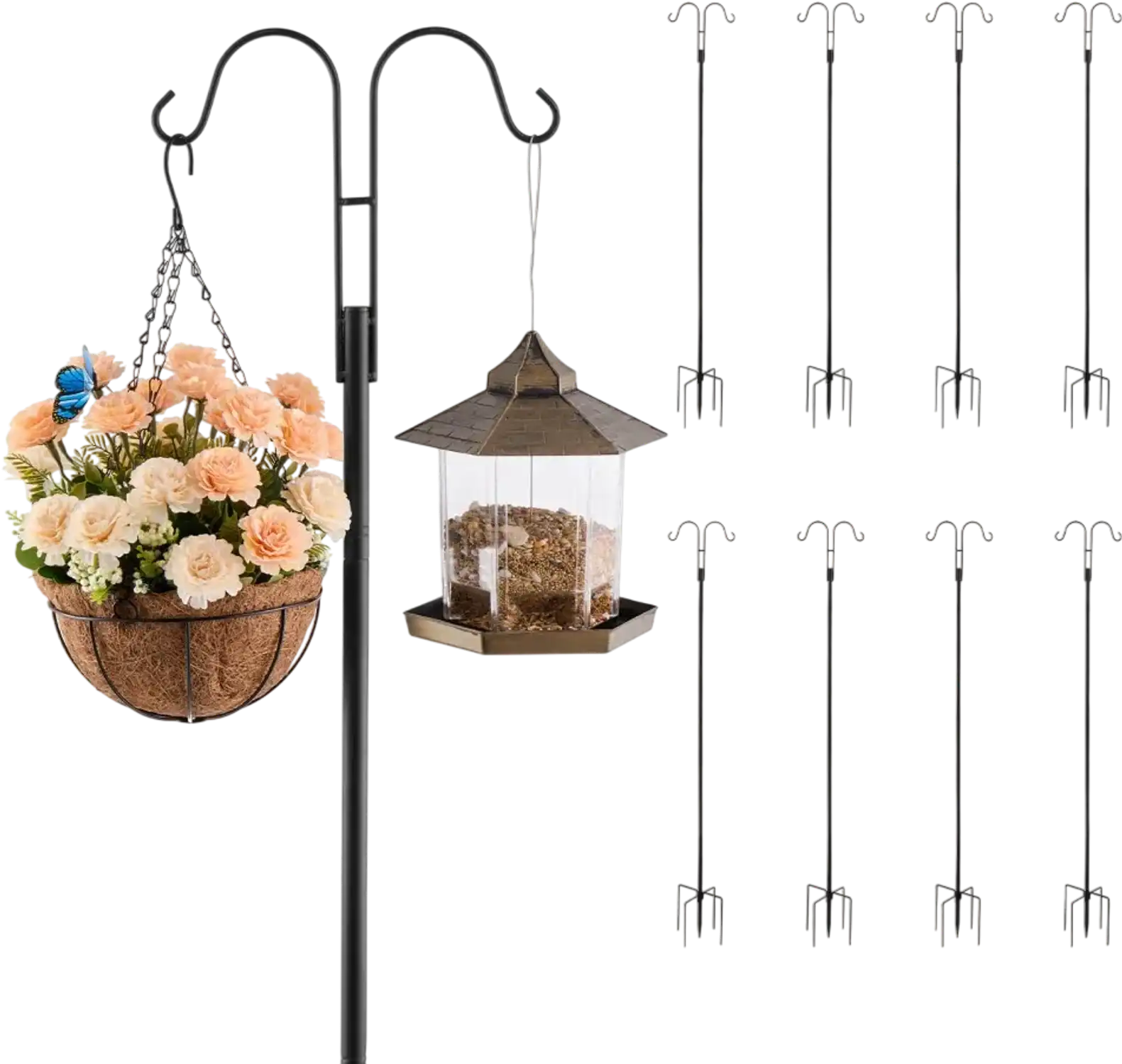 Vevor Bird Feeder Pole Double Shepherd's Hook 8-Pack 76
