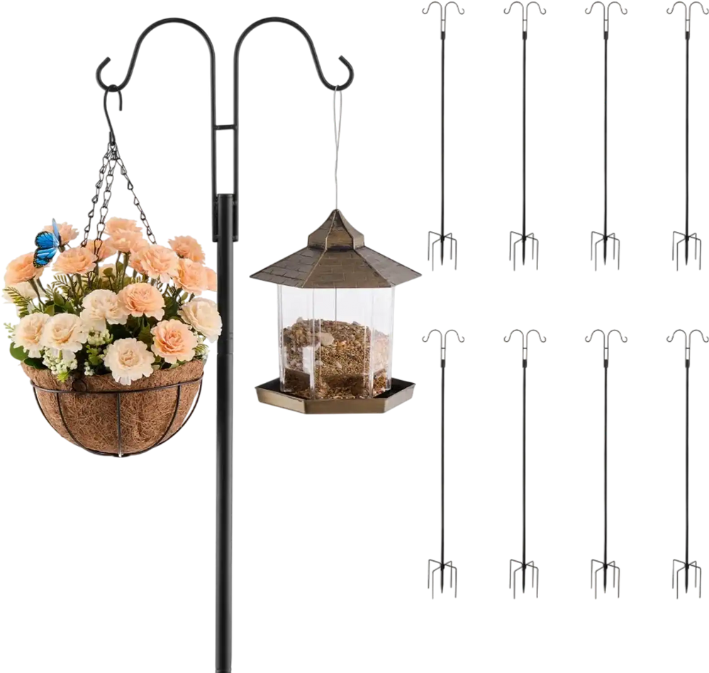 VEVOR Double Shepherds Hooks for Outdoor, 8 Pack 76 Inch Heavy Duty Bird Feeder Pole, 3/4 Inch Thick Garden Hooks for Hanging Hummingbird Feeder, Plant Baskets, Solar Light Lanterns,Wind Chimes