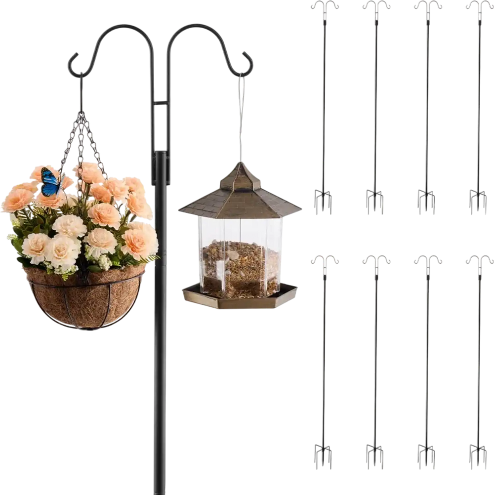 VEVOR Double Shepherds Hooks for Outdoor, 8 Pack 92 Inch Heavy Duty Bird Feeder Pole, 3/4 Inch Thick Garden Hooks for Hanging Hummingbird Feeder, Plant Baskets, Solar Light Lanterns,Wind Chimes