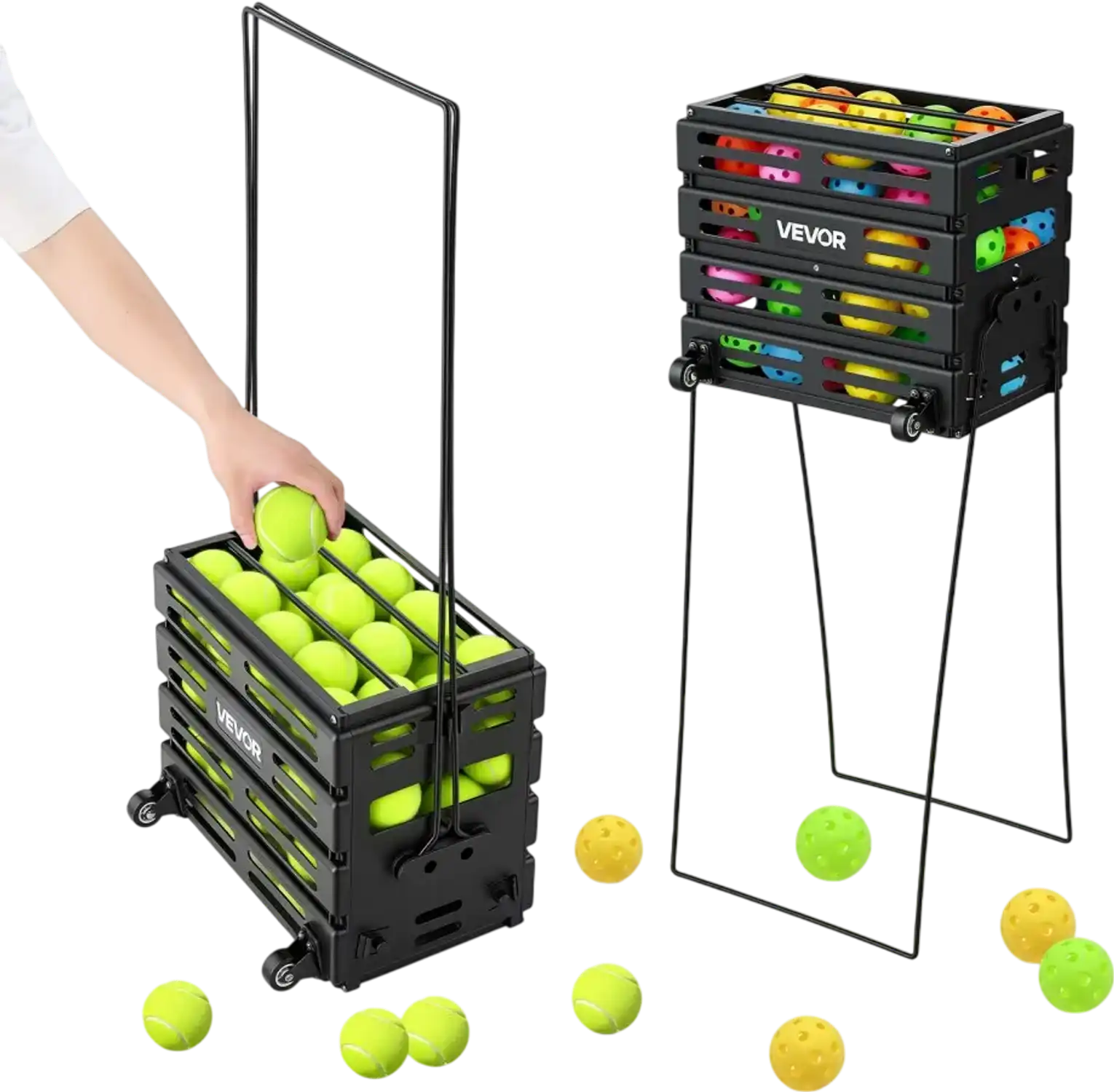 Vevor Tennis Ball Hopper Portable Pickleball Basket Cart with Wheels New