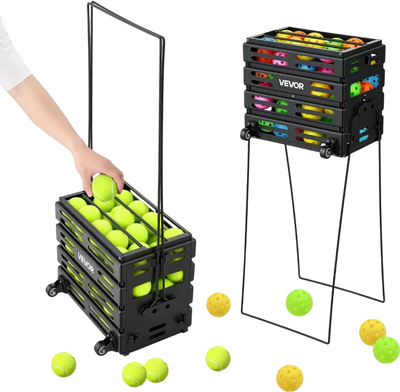 Vevor Tennis Ball Hopper Portable Pickleball Basket Cart with Wheels New