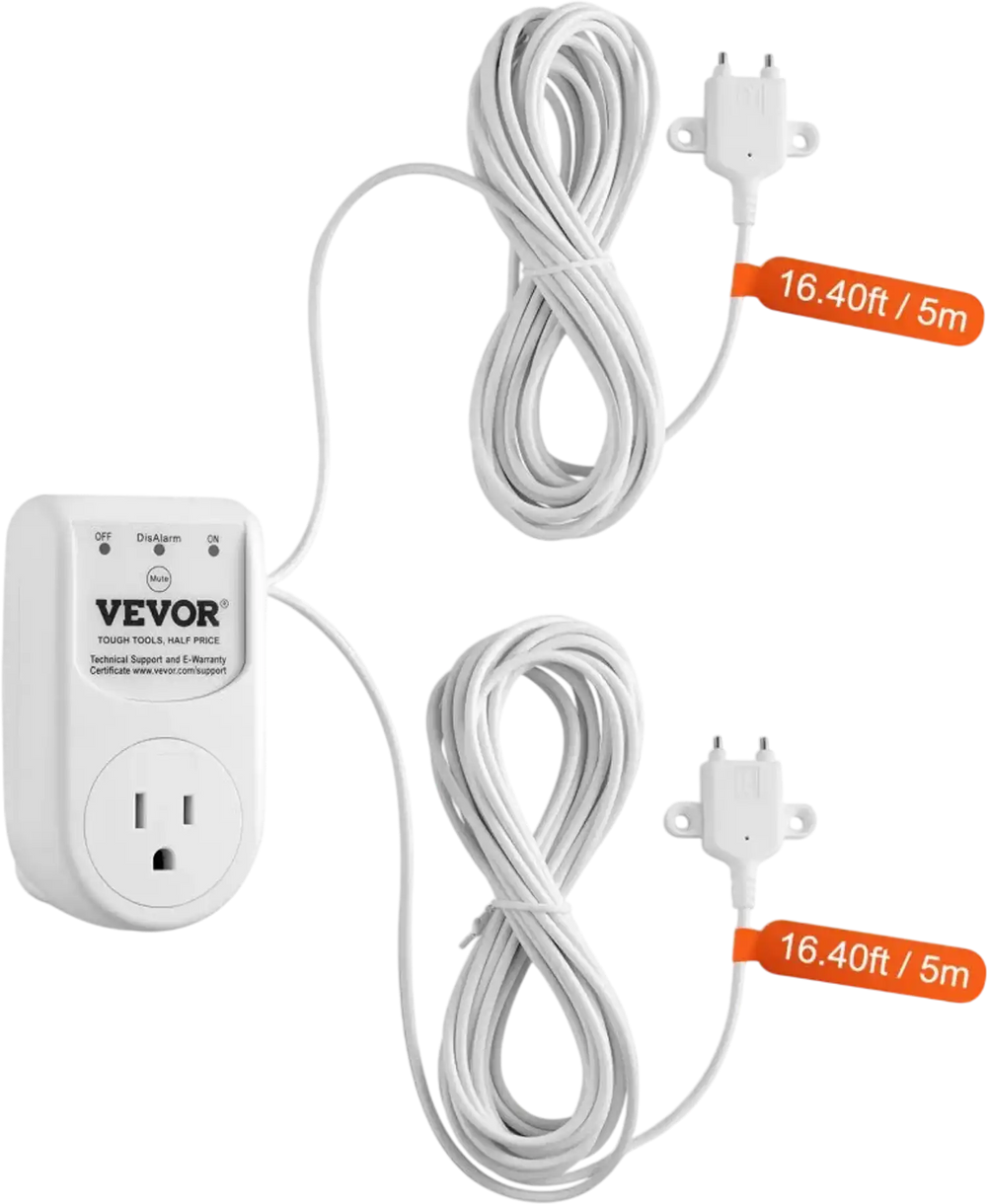 VEVOR Sump Pump Alarm, Indoor/Outdoor High Water Septic Tank Alarm With HI/LO Dual Sensors, 85dB Loud Alarm and 16.4ft Extended Sensor Cable, For Sewage Pits, Submersible, Utility