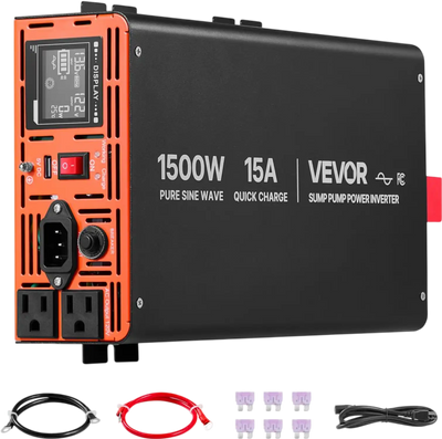 Vevor Sump Pump Battery Backup System 1500W Pure Sine Wave LCD Display New