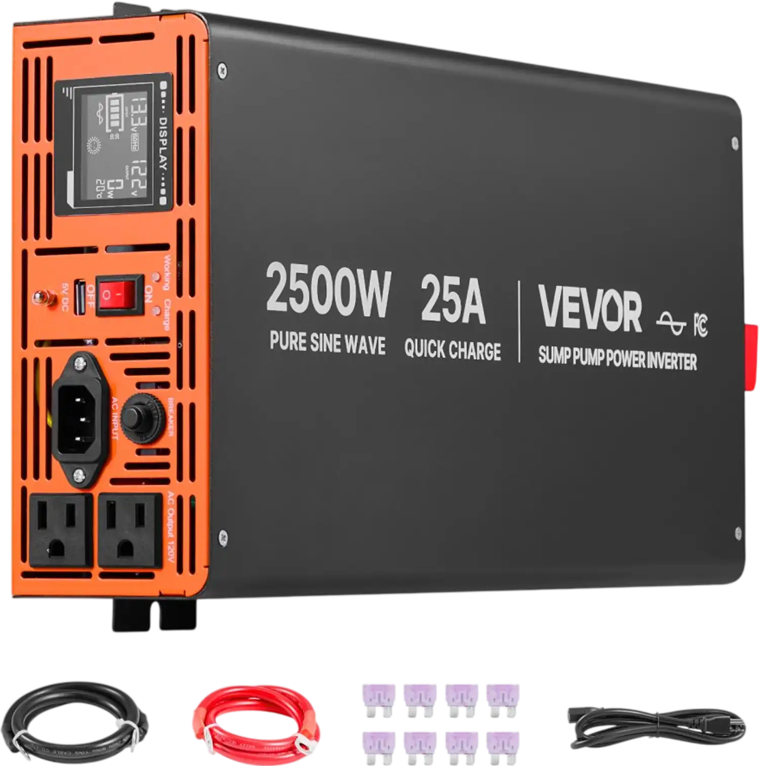 Vevor Sump Pump Battery Backup System 2500W Pure Sine Wave LCD Display New