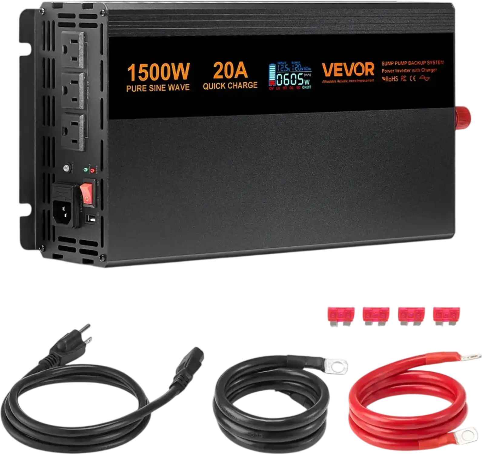 Vevor Sump Pump Battery Backup System 1500W Pure Sine Wave LCD Display New