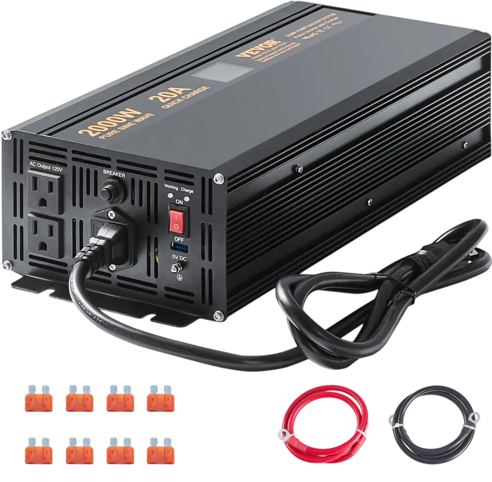 VEVOR 2000W Sump Pump Battery Backup with LCD, Automatically Shifts to Inverter Power Ensuring Uninterrupted Operation, Essential for Emergencies & Power Failures