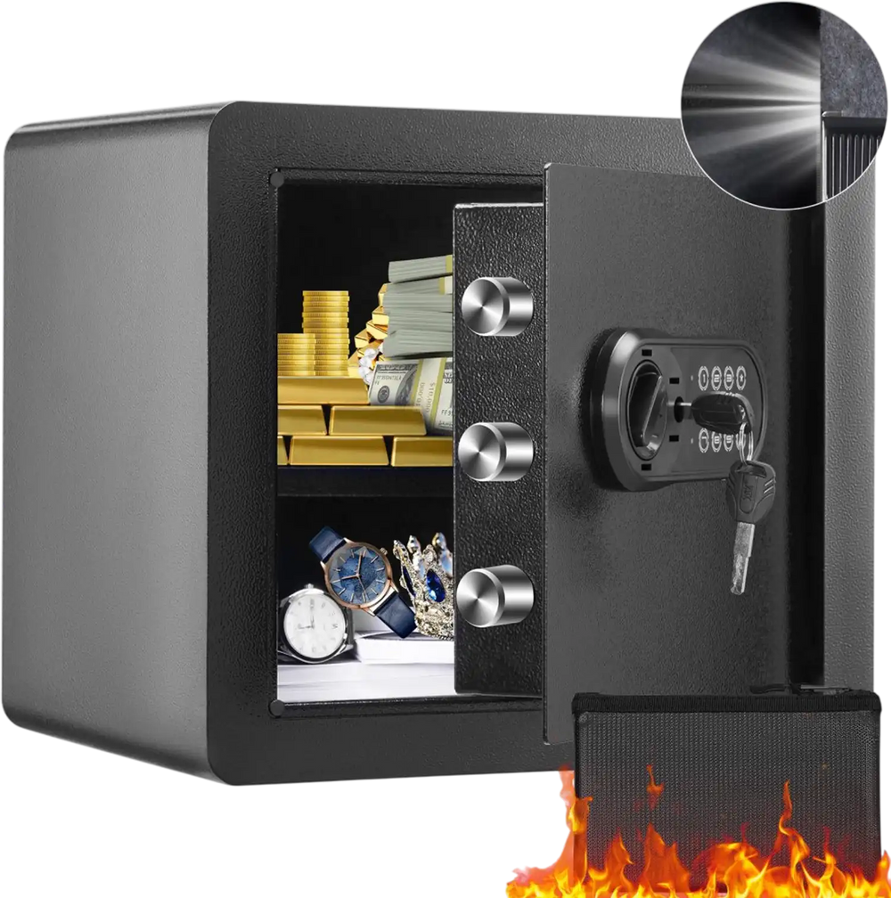 VEVOR Safe, 1.2 Cubic Feet Home Safe, Steel Security Safe with Digital Keypad and 2 Keys, Cabinet Safe with Fire-proof Bag, Protect Cash, Gold, Jewelry, Documents for Home, Hotel, 15.8x11.8x13.8 inche