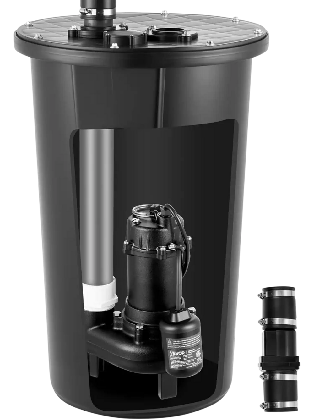 VEVOR Sewage Pump System, 1/2 HP, 4800 GPH Cast Iron Sewage Pump with Basin Kit, 120 Volt, Automatic On/Off Outdoor Water/Seepage Collection and Removal System with Float Switch, 2" Discharge, Black