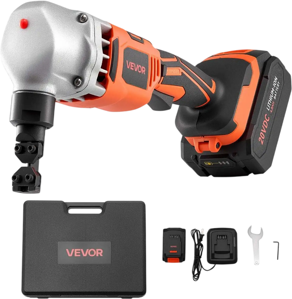 VEVOR Cordless Metal Nibbler, with 18 V 4000 mAh Battery, 1200 RPM Brushless Motor, Electric Nibbler Metal Cutter with Plastic Carrying Case for Cutting Stainless Steel, Aluminum, and Copper Sheet
