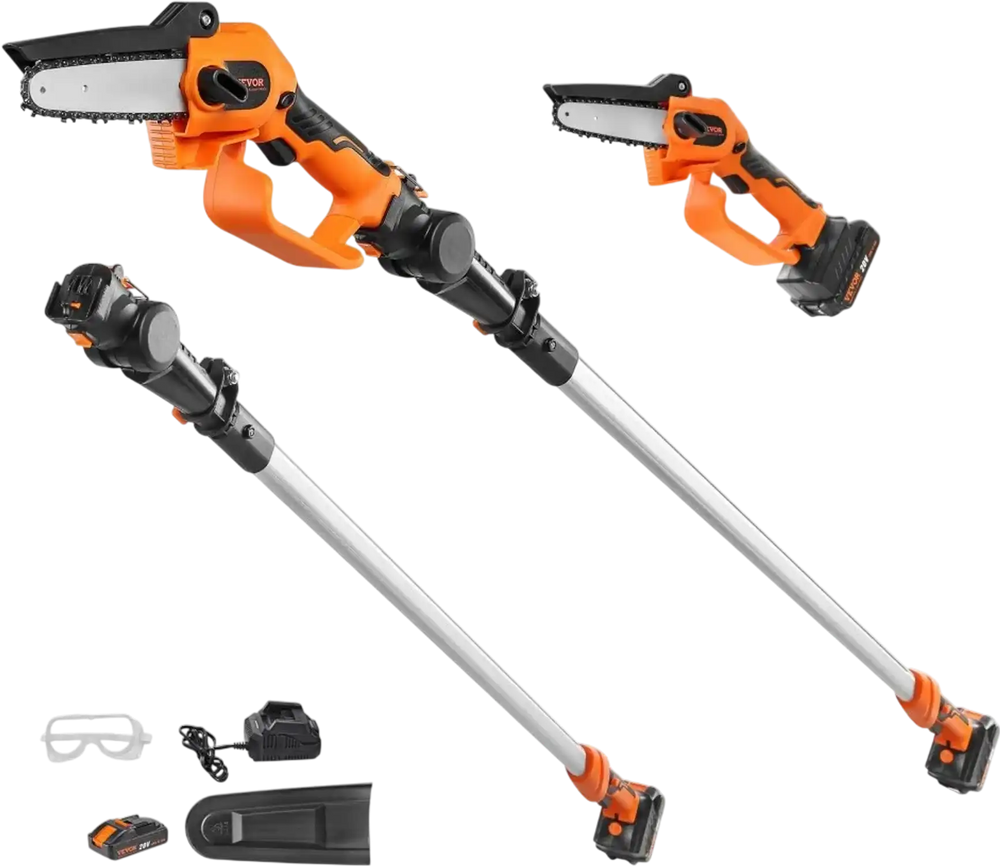 VEVOR 2-in-1 Cordless Pole Saw & Mini Chainsaw, 20V 4Ah Battery Pole Chainsaw, 5" Cutting Capacity 8 ft Reach Pole Saw for Branch Cutting & Tree Trimming (Battery and Blade Cover Included)