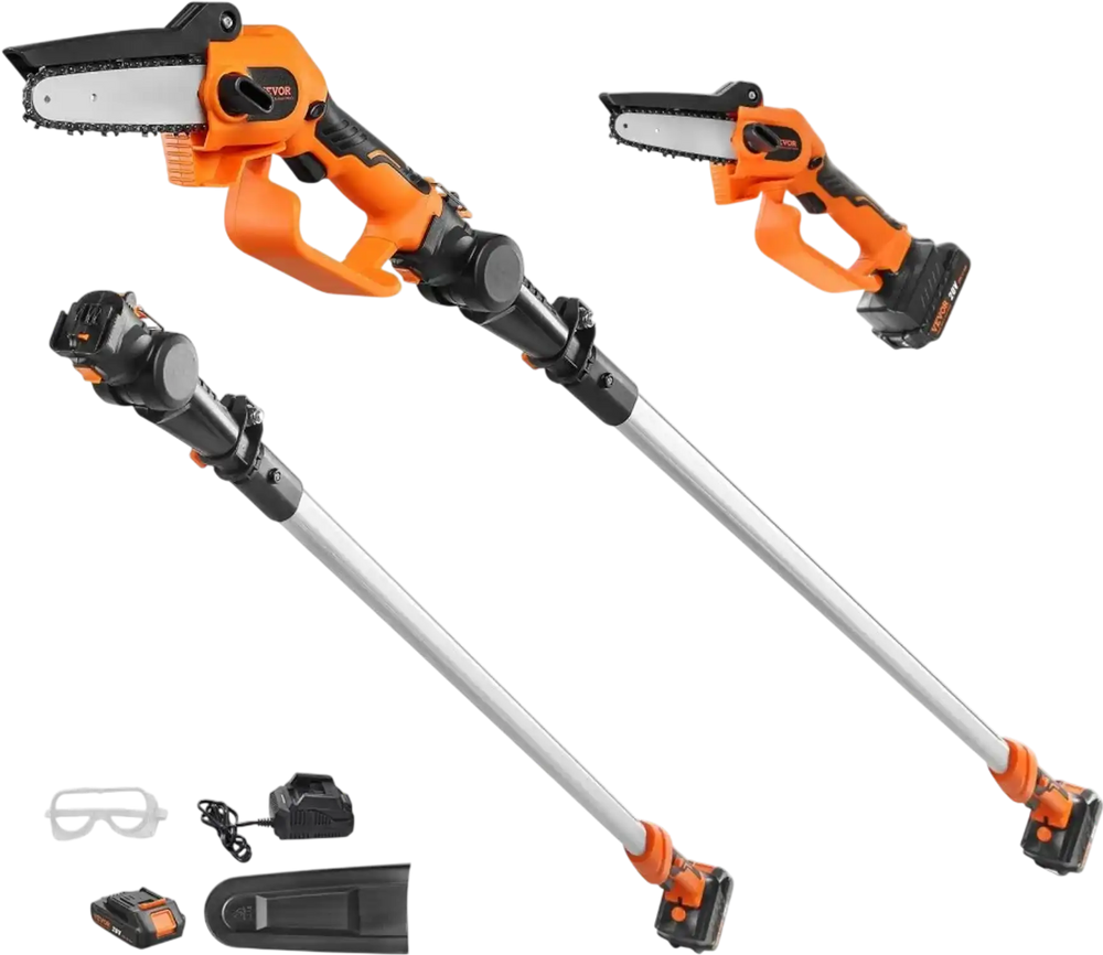 VEVOR 2-in-1 Cordless Pole Saw & Mini Chainsaw, 20V 2Ah Battery Pole Chainsaw, 5" Cutting Capacity 8 ft Reach Pole Saw for Branch Cutting & Tree Trimming (Battery and Blade Cover Included)