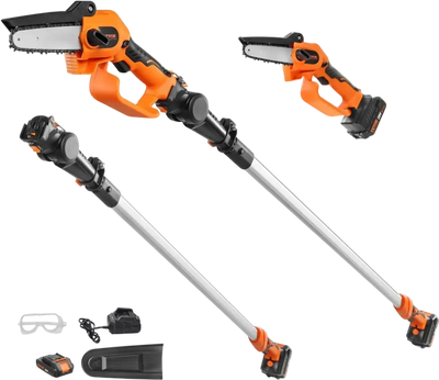 VEVOR 2-in-1 Cordless Pole Saw & Mini Chainsaw, 20V 2Ah Battery Pole Chainsaw, 5