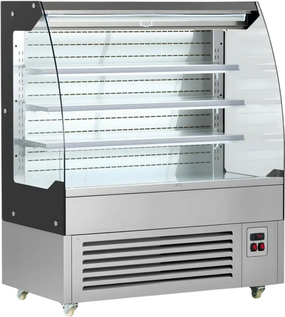 VEVOR Open Air Merchandiser, 7.5 cu. ft. 3-Tier Shelving Commercial Refrigerator, Grab and Go Fan Cooling Display Cooler, with LED Lighting, Night Curtain, Upright for Restaurants, Stores, Office