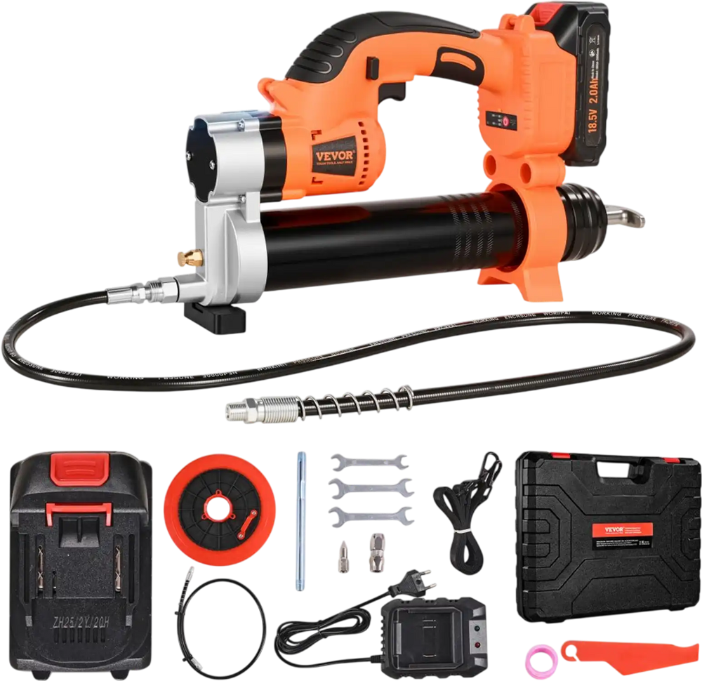 VEVOR Cordless Grease Gun, 8000 PSI Max Pressure, 20V Electric Grease Gun with 2.0 Ah Battery & LED Light, 30-inch Long Hose & Carrying Case, Variable Speed Triggers, Vehicles or Machines Greasing