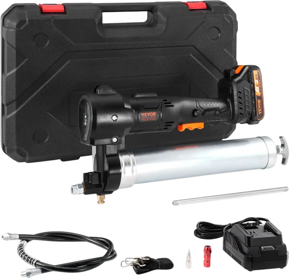 VEVOR Cordless Grease Gun, 20-Volt, 10,000 PSI, 39" Long Hose, Electric Grease Gun Kit Professional High Pressure Battery Powered Grease Gun with Carrying Case, Battery and Charger Included, Black