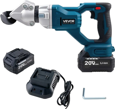 VEVOR Metal Shear, Cordless Sheet Metal Cutter with 360-Degree Pivoting Head, Double Blades, 110VAC 20VDC, Cuts 18 GA Galvanized Steel, 20 GA Stainless Steel, Aluminum, Plastic, Cardboard, 2800SPM