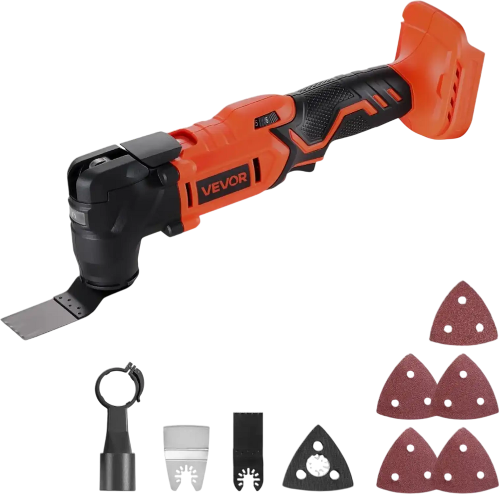 VEVOR Cordless Oscillating Tool, 20V Multitool Oscillating Tool with 6 Variable Speeds 8500 - 17000 OPM, 3.2° Oscillating Angle, 8PCS Saw Accessories & LED Work Light (Battery Pack Not Included)