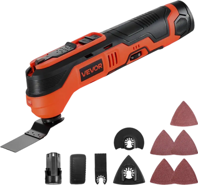VEVOR Cordless Oscillating Tool, 12V Multitool Oscillating Saw Tool with 6 Variable Speeds 6000 - 17500 OPM, 3.2° Oscillation Angle, 2.0Ah Battery Pack & Charger, 8PCS Saw Accessories & LED Work Light