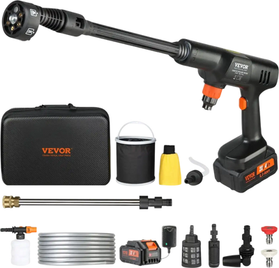 VEVOR Cordless Pressure Washer, 652-PSI 1.0 GPM Portable Power Cleaner, Handheld High-Pressure Car Washer Gun with 4.0Ah Battery, Charger, 6-in-1 Nozzle, for Home/Floor Cleaning & Watering