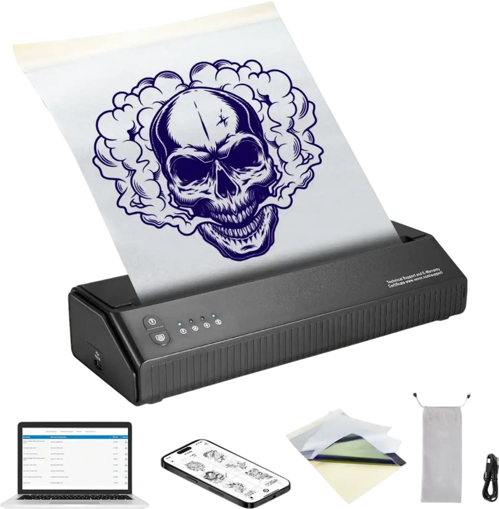 VEVOR Tattoo Stencil Printer, Wireless Bluetooth Tattoo Printer Transfer Stencil Machine with 10Pcs Transfer Paper, Compatible for iOS＆Android Phone, iPad＆PC (with Storage Bag)