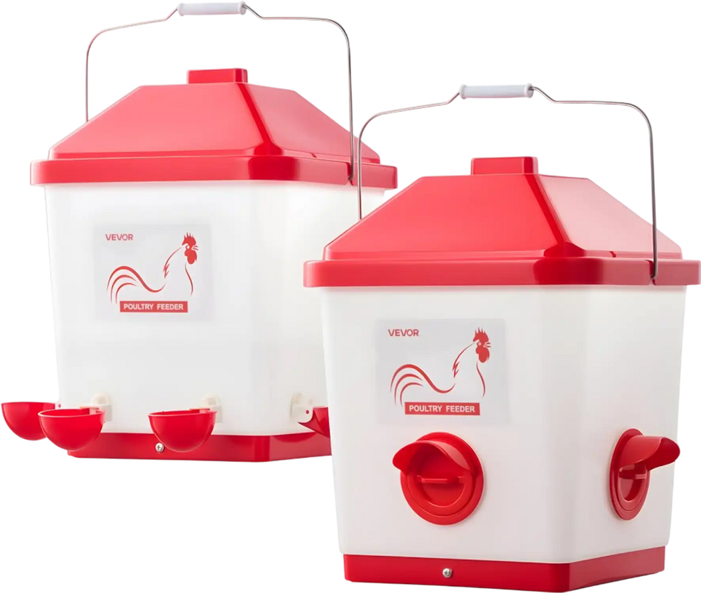 VEVOR Automatic Chicken Feeder & Waterer Set, 5 Gallon/40 Pounds, Rain Proof Hanging Poultry Feeder with Water Cup No Waste, Automatic Gravity, Avoid Small Animals, Suitable for Chicken, Duck, Turkey