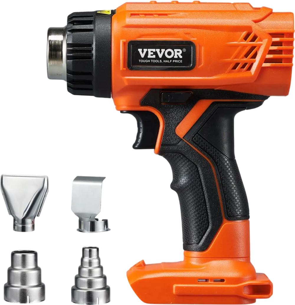 VEVOR Cordless Heat Gun, Hot Air Gun Compatible with DEWALT 20V Lithium Batteries, LCD Display Heat Shrink Gun with LED Light, Multi-Level Temp & 4 Nozzles, Ideal for Shrink Tubing, PVC Wrap, Crafting