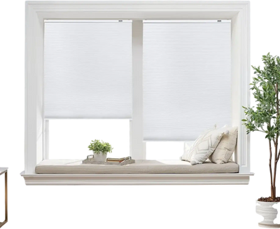 VEVOR Cellular Shades, 1 inch Light Filtering Cordless Cellular Blinds, Blackout Privacy Honeycomb Shades for Home Indoor Windows, Thermal Insulation Noise Reduction, for Living Room, Bedroom, White