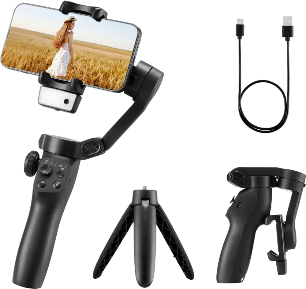 VEVOR Gimbal Stabilizer for Smartphone, 3-Axis Stabilization, AI-Powered Phone Gimbal for Android iPhone with Fill Light, Tripod, Auto Tracking, Portable Foldable Phone Stabilizer for Video Recording