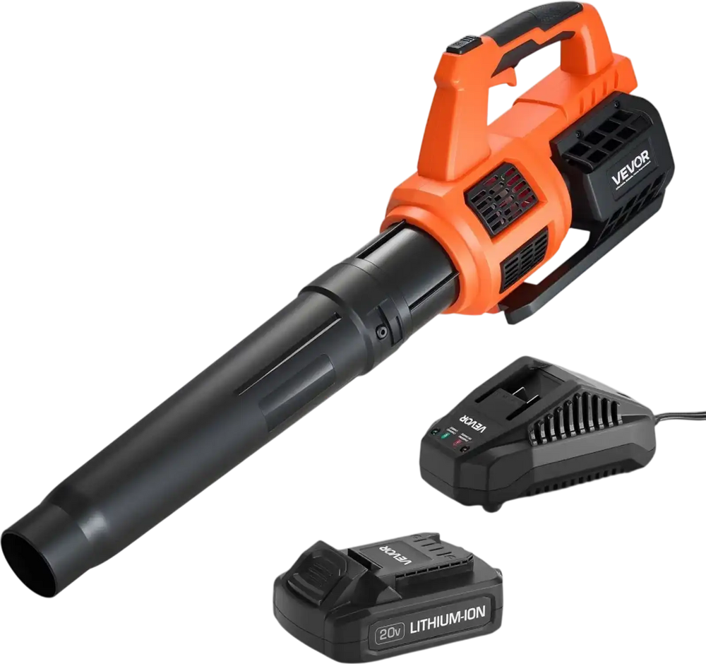 VEVOR Cordless Leaf Blower, 20V Powerful Electric Leaf Blower with 2.0Ah Battery, Fast Charging & Quiet Operation, 2 Speed Control, 450 CFM/110 MPH Lightweight Powered Blowers for Leaves Lawn Care