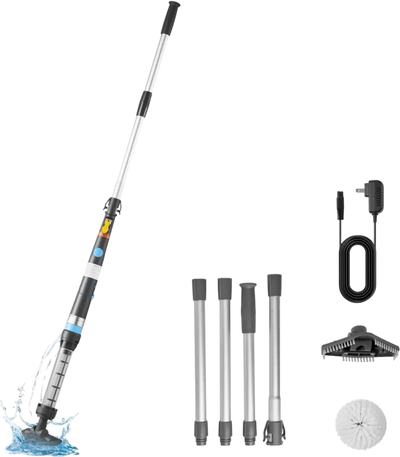 VEVOR Handheld Pool Vacuum, 8.5 GPM Cordless Spa Hot Tub Vacuum with Extension Pole and 2 Brush Heads, 60 Mins Running Time, for Small Debris, Sand, Rechargeable Pool Cleaner for Above Ground Pools