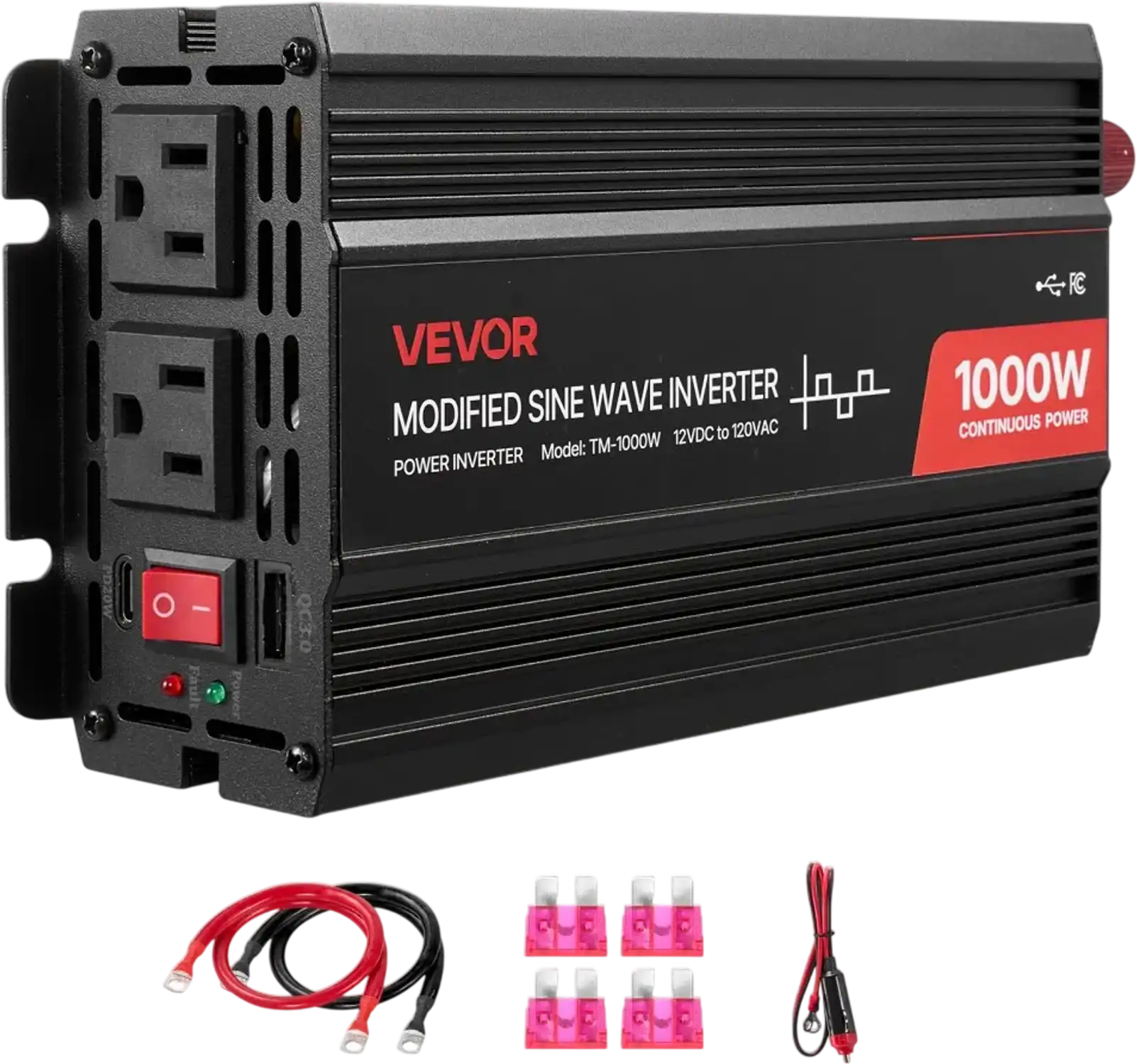 Vevor Power Inverter 1000W 12V DC to 120V AC Modified Sine Wave Car Charger Converter New