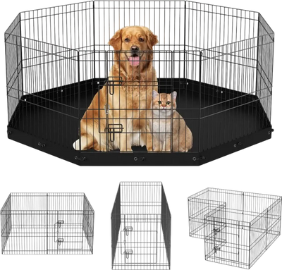 Vevor Dog Playpen Foldable Metal Exercise Pen with Bottom Pad 24