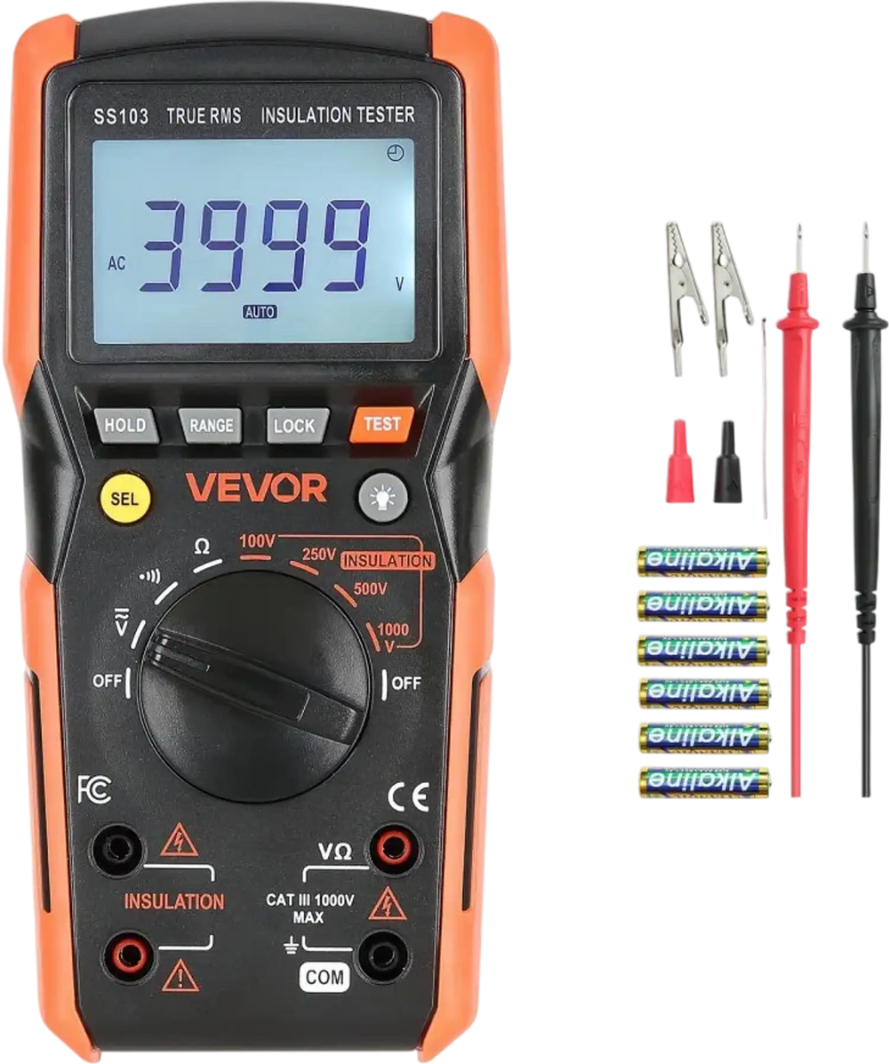 VEVOR Digital Multimeter, 4000-Count TRMS Voltmeter Ohmmeter, 1000V AC/DC Voltage Tester with Switchable Auto/Manual Range for Voltage, Resistance, and Continuity Measurment