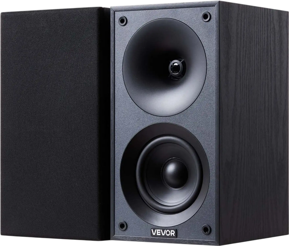VEVOR Passive Bookshelf Speaker, 300W, Book Shelf Stereo Speakers with 4-Inch Woofer and 1-Inch Tweeter, Detachable Grille, 70Hz-20KHz Frequency Response, Wooden Enclosure, for Home Theater (1 Pair)