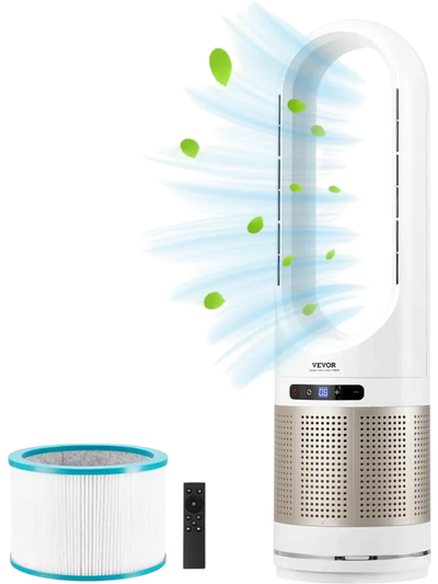 VEVOR Tower Fan Bladeless, 16.4ft/s Velocity Floor Fan that Blows Cold Air, 80° Oscillating 8-Speed Fans, 8H Timer, Standing Fans with H13 HEPA Filtration, Remote Control & Air Purification Mode