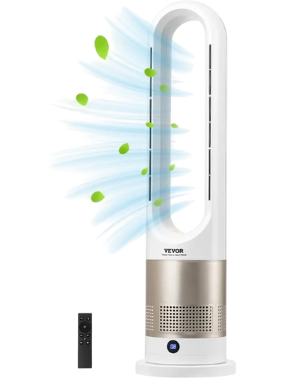 VEVOR Tower Fan Bladeless, 16 ft/s Velocity Quiet Floor Fan that Blows Cold & Heating Air, 80° Oscillating Fans with 8 Speeds, 9H Timer, Standing Fans with Remote Control for Bedroom, Office, Home