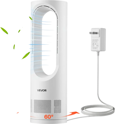 VEVOR Desk Fan Bladeless, 17 inch Office Table Fan Small Quite, 5 Speeds Adjustment, 0-9H Timer, 60-Degree Oscillation, Touch Control, Easy to Clean, Portable for Office, Living Room, Bedroom