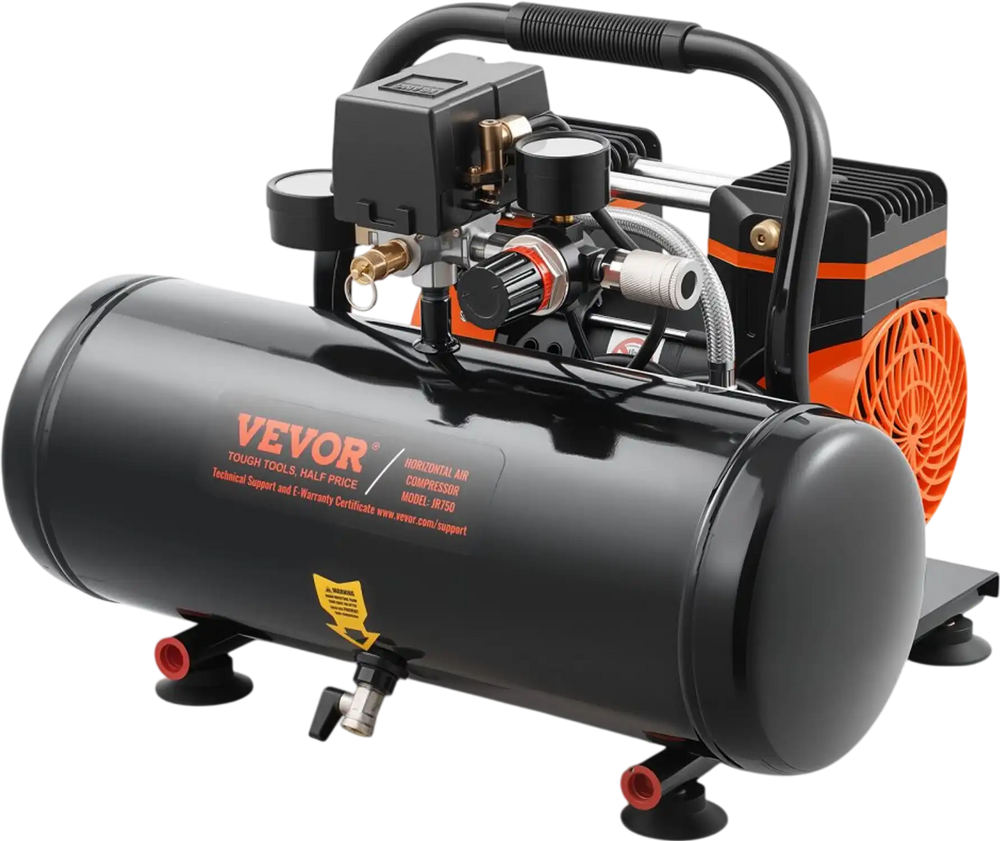 VEVOR Air Compressor, 2 Gallon Steel Tank, 1HP 2.1 CFM 8bar Oil Free Air Compressor & Max. 120PSI Pressure, 81dB Ultra Quiet Portable Compressor, for Auto Repair, Tire Inflation, Spray Painting
