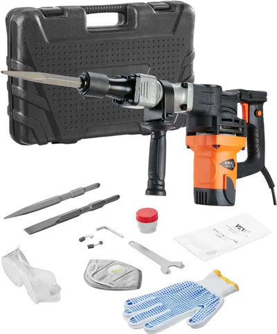 VEVOR Demolition Jack Hammer, 1400W Electric Jackhammer Heavy Duty, 2900 BPM Concrete Breaker, 2pcs Chisels Bits Chipping with Case, Gloves