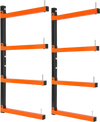 VEVOR Lumber Rack, 4-Tier 2-Pack 110 lbs per Tier, Foldable Wood Storage, Wall-mounted for Garages, Workshops, Warehouse, Heavy-Duty Cantilever Arms, 3-Level Adjustment, Steel, Orange & Black