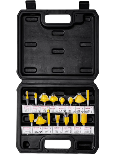 VEVOR Router Bits Set, 15 Pieces, Carbide Router Bit Kit with 1/4 Inch Shank, Plastic Carrying Case, Woodworking Tools for Professional and Beginners Carpenter, for Wood MDF Particle Board Plywood