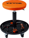 VEVOR Mechanic Stool, 250 LBS Rolling Pneumatic Creeper Garage/Shop Seat, Adjustable Height 22 in-28 in Padded Rolling Workshop Stool with Tool Tray, for Garage, Shop, Auto Repair, Black+Orange
